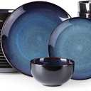 LERATIO Ceramic Dinnerware Sets for 8,Stoneware Plates and Bowls Sets,Handmade Reactive Glaze Dishes Set,Chip Resistant and Scratch Resistant | Oven&Dishwasher & Microwave Safe-Blue(24PCS) (Dreamy Moonlight-Blue)