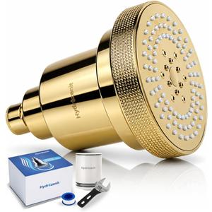 HYDROZENIT Filtered Shower Head Gold, 3 Spray Modes - 25-Stage Showerhead Water Softener for Softer Skin & Healthier Hair - High Pressure Rain Shower Head with Filters KDF-55