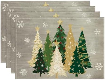 Artoid Mode Xmas Trees Snowflakes Winter Placemats Set of 4, 12x18 Inch Seasonal Gray Christmas Table Mats for Party Kitchen Dining Decoration