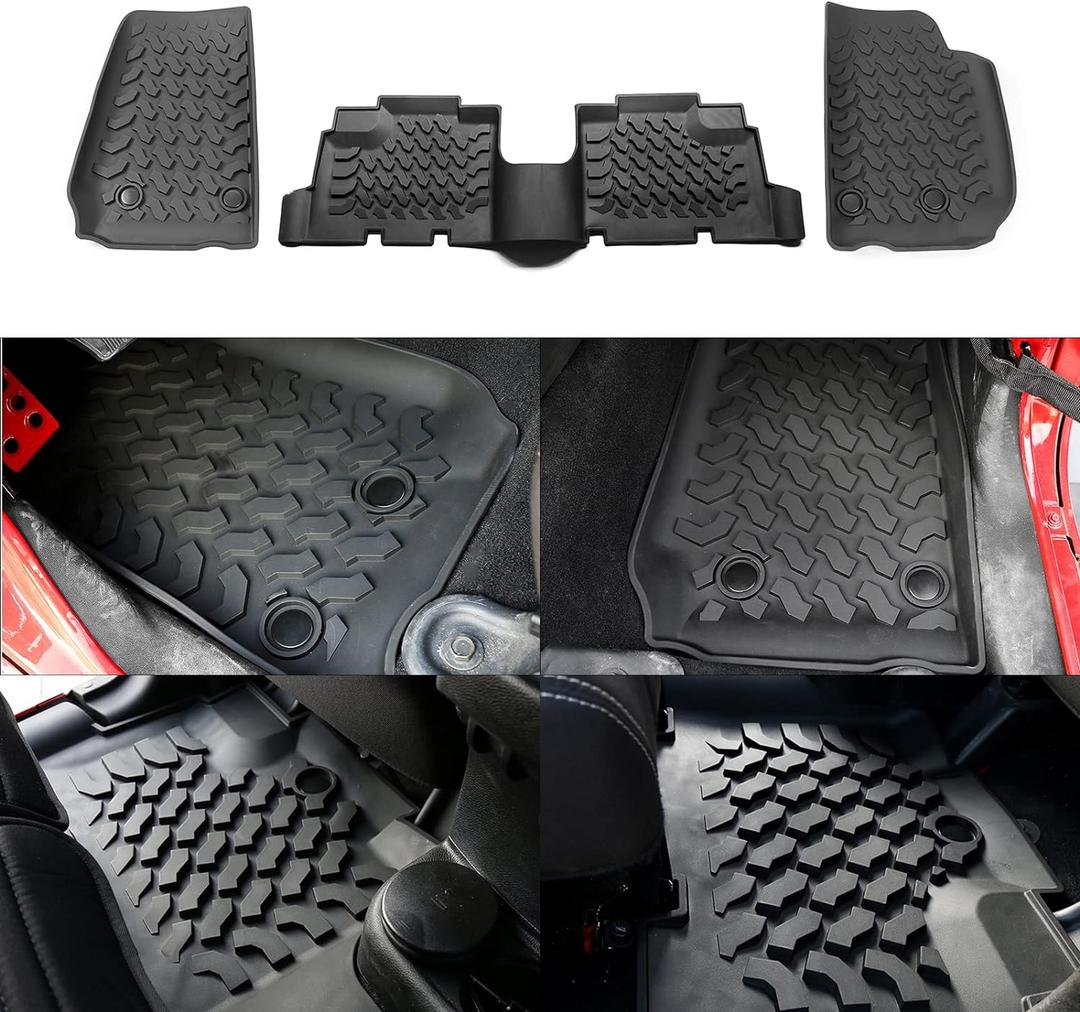 RT-TCZ Front and Back Floor Foot Mats TPE Floor Carpet Liner Slush Mat Accessories for Jeep Wrangler JKU 4 Door 2007-2017