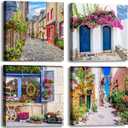 Italy Tuscan Wall Art, Colorful Nature Scenic Framed Pictures Canvas Prints, Modern Town Street Artwork Paintings for Living Room, Bedroom, Office Wall Decor 16"x16"