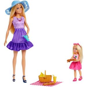 Barbie Family & Friends Dolls & Accessories Playset, Picnic-Themed Playset with Fashion & Small Dolls, Plus 9 Pieces Including Food