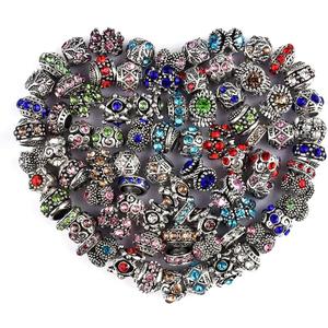60 Pieces Assorted European Beads with Plating Silver Metal Alloy Rhinestone Large Hole Spacer Beads for DIY Charm Bracelet Jewelry Making (Inlaid Drill Alloy)