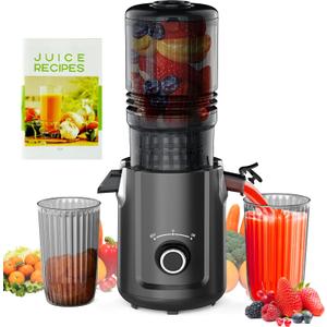 Hobsir Juicer Machines, 5.3-Inch Cold Press Juicers, Masticating Slow Juicer Machine with 300W, Large Feed Chute Juice Machines for Vegetables and Fruits, Easy to Clean Juicers Magic, Black