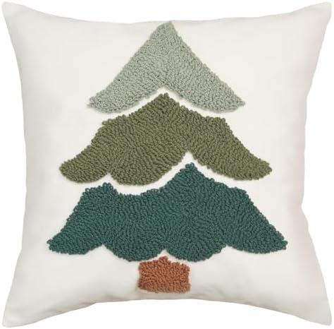 GEEORY Christmas Pillow Covers 18x18 Inch, Embroidered Xmas Tree Throw Pillows Farmhouse Winter Holiday Decor Cushion Case for Sofa & Bed Home Decorations (Green) GX003-1-18 Pack of 2