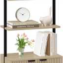 Yusong 73" Tall Bookshelf with Cabinet, Industrial Ladder Wall Mount Shelf Bookcase with Wood and Metal Frame, Plant Shelf Wall Storage Display for Living Room Bedroom, Wavy Light Ivory