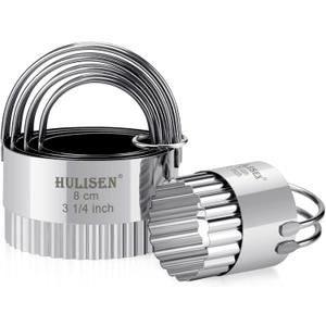 HULISEN Biscuit Cutter Set (5 Pieces/Set), Stainless Steel Round Biscuit Cutters with Handle, Wave Cookies Cutter with Fluted Edge, Professional Baking Dough Tools, Gift Package (Wave)