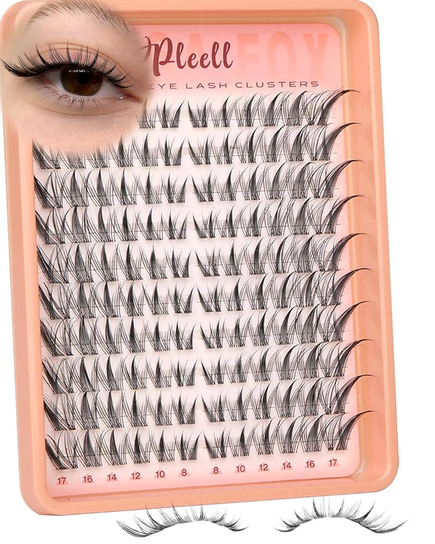 Fox Eye Lash Clusters Wispy Eyelash Clusters Natural Cluster Lashes with Thin & Invisible Band Left&Right Spikes Cluster Eyelash Extensions Cat Eye Lashes Cluster(LC Curve, 8-17MM)