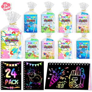 Valentines Day Gifts for Kids, 24 Pack Scratch Art Rainbow Notebook Students Classroom Gifts Bulk for Girls Boys Goodie Bags Stuffers, Return Gifts for Birthday Party Favors Bulk Kids Crafts