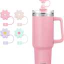 TaroKitc 40 oz Tumbler with Handle and 4 Silicone Straw Covers Cap | Stainless Steel Insulated Travel Mug Iced Coffee Cup | Keeps Drinks Cold for 34 Hours | Dishwasher Safe, BPA Free(Pink) (40 Ounces, Pink with 4 Straw Covers)