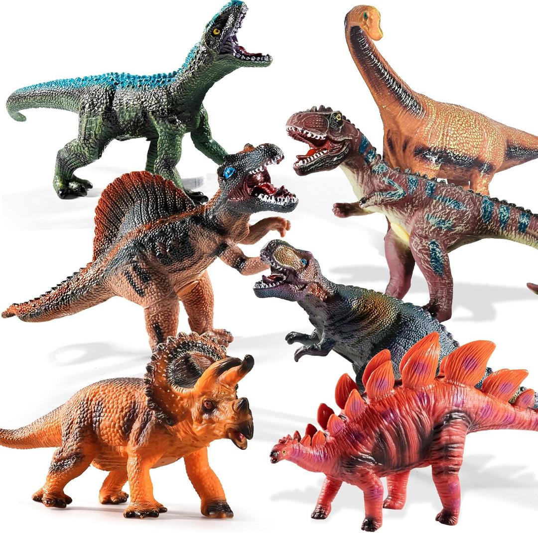TEMI 7 Piece Jumbo Dinosaur Toys for Kids 3-5, Large Soft Toys for Dinosaur Lovers, Boys, Toddler Ages 5-7 Years, Perfect Party Favors, Birthday Gifts (Multi_color)