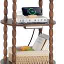 MaxSmeo Side Table with Charging Station, 3-Tier Small End Table with USB Ports and Outlets, Modern Oval Night Stand Accent Table for Living Room, Bedroom, Rustic Brown