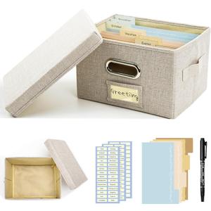 Greeting Card Organizer and Storage Box with 20 Pcs Adjustable Dividers, Storing Cards with 84 Pcs Labels Perfect for Storing Greeting Cards, Envelopes, Photos 1 Pack Beige