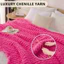 L'AGRATY Chunky Knit Blanket Throw: 50''x60'' Chenille Chunky Knitted Throw Blanket for Bed Couch - Handmade Thick Big Cable Knit Blankets - Large Crochet Rope Blanket for Home Decor(Hot Pink)