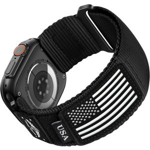SNBLK Rugged Nylon Stretchy Bands Compatible with Black Apple Watch Band Men, Soft Woven Stars- Stripes Flag Strap for iWatch Bands 49mm 46mm 45mm 44mm 42mm Series 10 9 8 7 6 5 4 3 2 1 Ultra Se