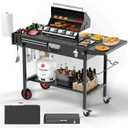 Portable Grill Cart Table with Wheels, for 17-22 Inch Blackstone Griddle Stand, Foldable BBQ Prep Station with Seasoning Tray