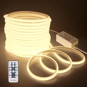 65.6FT COB Led Strip Lights Outdoor Waterproof 20M Dimmable LED Rope Light with Remote AC 110V~120V Cuttable Flexible COB Light Strip Warm White 3000K for Garden Building Commerical Decor