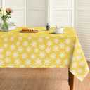 Horaldaily Spring Tablecloth 6084 Inch Rectangular, Sketchy Style Flowers Yellow Washable Seasonal Table Cover for Party Picnic Dinner Decor