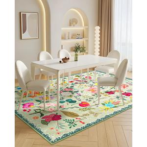 CRYPTOLITE Boho Washable Area Rug 5x7  Floral Low Pile Non-Slip Carpet for Living Room, Bedroom, Office, Playroom, Entryway, Kitchen, Dining Room (Green)