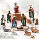 Thyle 12 Pcs African American Mini Nativity Scene Set for Christmas Indoor Decor Wooden Little Black Nativity People Set Mini Christmas Ornaments Gifts Xmas Tabletop Scenes Figures
