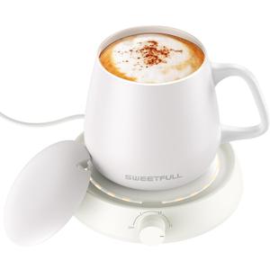 SWEETFULL Mug Warmer for Coffee and Tea Coffee Mug Warmer Set W/Mug and Lid Coffee Warmer As Coffee Gifts for Desk Office Coffee Lovers. 20W Cup Warmer Candle Warmer Auto Shut Off