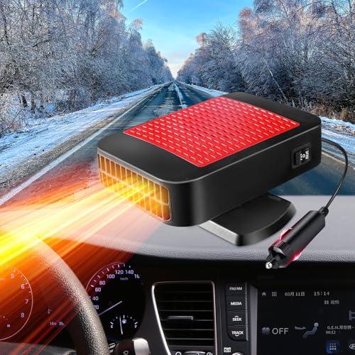 12V Car Heater,200W Portable Windshield Defogger and Defroster,Portable Car Heater for Vehicle, Portable Heater for Car, 360° Rotatable Car Defroster Windshield Heater (Red)