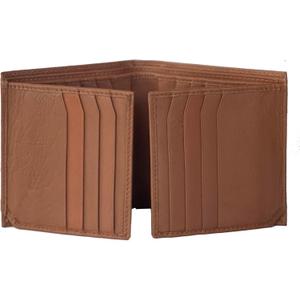 Bullz Genuine Nappa Cow Leather Thick Dual Credit Card ID Flap Quad Fold Large Bifold Mens Wallet Passcase RFID (Tan)