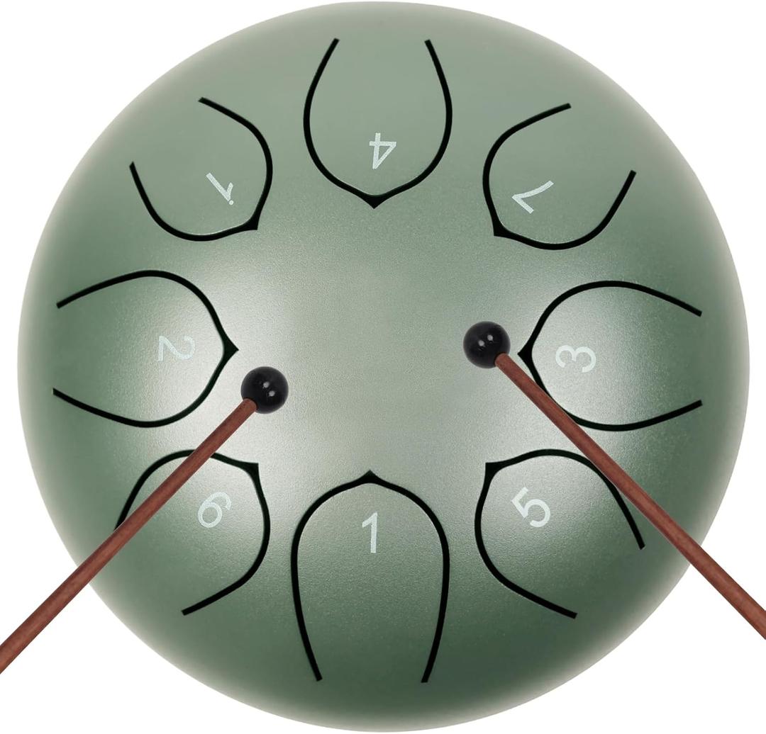 Steel Tongue Drum 6 Inch 8 Notes Sound Drum Percussion Instruments Gift for Family and Friends with Music Book, Mallets, Mallet Holder and Carry Bag