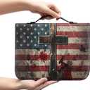 Bible Case With Handle and Zipper, Premium PU Leather Bible Cover 11.2 x 8 x 2.2 Inches, 4th of July Waterproof Book Case for Standard Size Bibles with Pen Storage, Bible Accessories Gifts