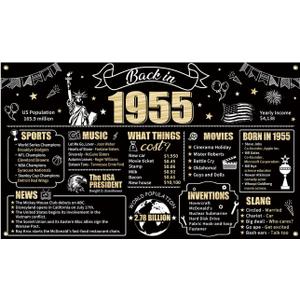 Large Black Gold 70th Birthday Party Decorations Back in 1955 Banner for Men Women 70 Anniversary Photo Background Poster Sign Party Supplies for Outdoor or Indoor