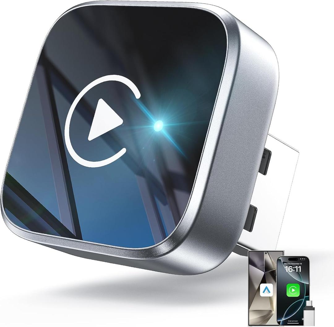 2-in-1 Wireless CarPlay Adapter Support Apple CarPlay & Android Auto, Mini Bluetooth USB A & USB C Dongle Convert Wired to Wireless Compatible with iPhone & Android