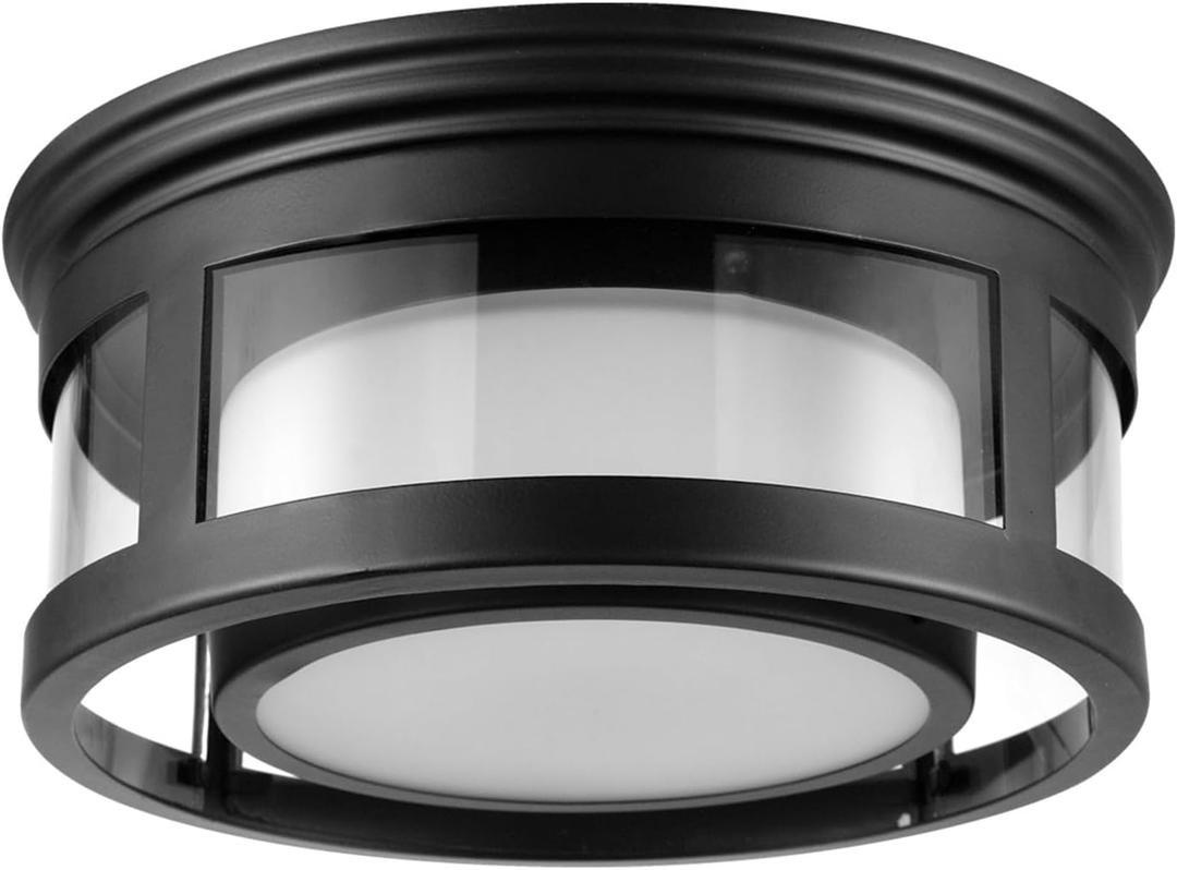 GLOBE Electric 44480 Brisbane 1-Light Outdoor Indoor Flush Mount Ceiling Light, Matte Black, Frosted Glass Shade, Bulb Not Included GLOBE Electric 44480 Brisbane 1-Light Outdoor Indoor Flush Mount Ceiling Light, Matte Black, Frosted Glass Shade, Bulb Not Included