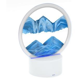Moving Sand Art with Light(7 Color/Touch Control),3D Glass Quicksand Painting Bedside Lamp Decompression Liquid Office Decoration Gift (Blue)