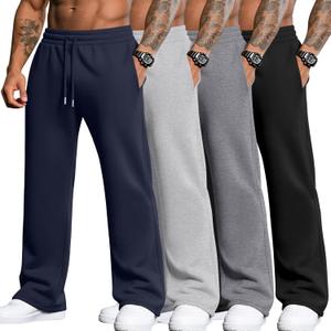 4 Pack Men's Big and Tall Sweatpants Thin Athletic Workout Joggers Baggy Lounge Drawstring Plus Pants with Pockets (XX-Large, Black, Gray, Light Gray, Navy Blue)