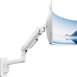 monTEK Ultra Wide Wall Mount Monitor Arm for 17-49 Inch Screens, Heavy Duty Single Monitor Mount up to 44 lbs, Fully Adjustable Gas Spring Wall Mount, 75x75/100x100 VESA Mount, White