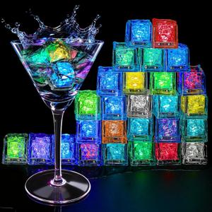 Light Up Ice Cubes, 96 Pack Multi Color Led Ice Cubes for Drinks IP67 Waterproof Reusable Glowing Flashing Changing Lights Water Activated Drink Lights for Cocktails Christmas Party Bar Wedding