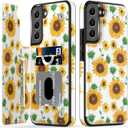 LETO Galaxy S21 FE Case,Luxury Flip Folio Leather Wallet Case Cover with Fashion Designs for Girls Women,Card Slots Kickstand,Protective Phone Case Nice Sunflowers