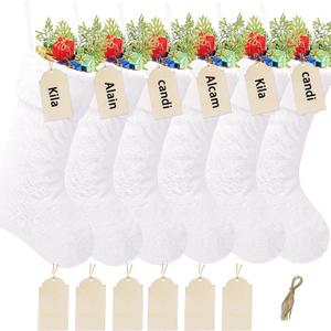 6 Pack White Christmas Stockings,20 Inch Snowy White Faux Fur Stockings Christmas,Xmas Stockings Hanging Stocking Christmas Decorations