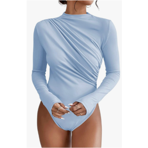 SweatyRocks Women's Bodysuit Mock Neck Casual Ruched Long Sleeve Jumpsuit, Size XL