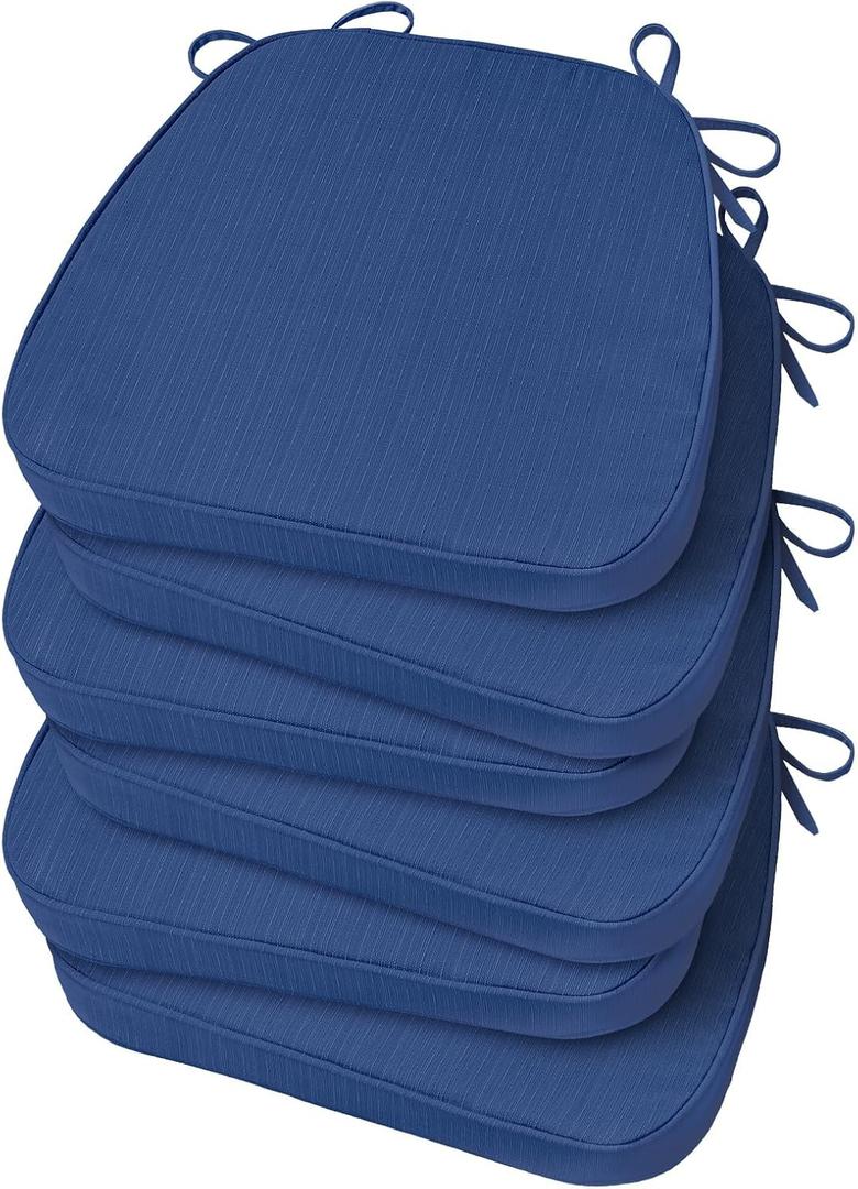Basic Beyond Chair Cushions for Dining Chairs, D-Shaped Kitchen Chair Cushions with Ties Set of 6, 2.5" Thick Seat Cushions for Dining Room/Kitchen Chairs, 17" x 16", Royal Blue