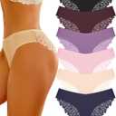 Sth Big Cheeky Underwear for Women Lace No Show Bikini Soft Breathe Seamless Panties Ladies Sexy Hipster Set 6 Pack (Large)