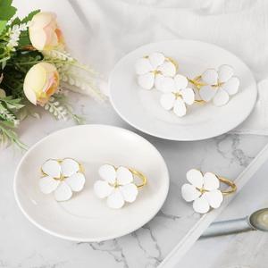 Napkin Rings, Set of 6 Flowers Napkin Ring Holders Dinner Tables Rings Elegant Ornament Table Setting Decoration for Wedding, Christmas, Thanksgiving, Birthday, Holiday, Party, White (6 Pack)