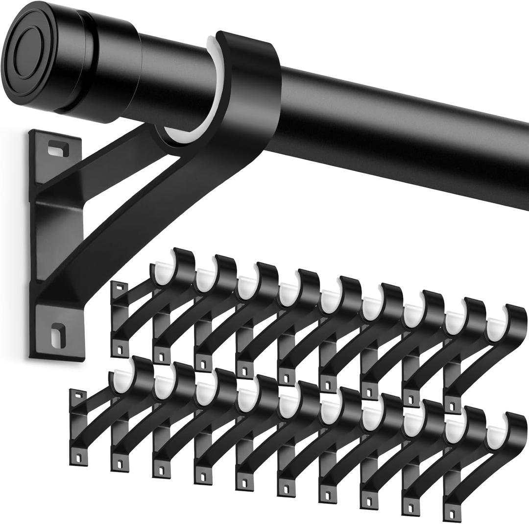 KOLAKO Curtain Rod Bracket, 20 Pack Heavy Duty Holders, Black Rod Hooks for Wall, Support Brackets for 1 Inch Drape Poles