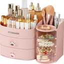 Makeup Organizer Countertop with Drawers, Make up Organizers for Vanity, Skincare Jewelry Earring Organizers, Cosmetic Display Cases Makeup Storage for Bedroom & Bathroom, Ideal Gifts for Women(Pink)
