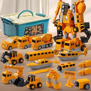 Magnetic Transform Engineering Car Assembled Toys with Storage Box, Toddlers 3-4 Magnetic Blocks, Transforming Robot Toys for Kids Age 3-5 4-8 Outdoor Toddler Activities