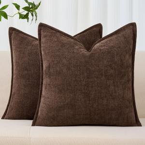 Allorry 18x18 Set of 2 Decorative Throw Pillow Covers Soft Cozy Cocoa Brown Chenille Pillow Covers Neutral Textured Solid Cushion Covers for Modern Farmhouse Sofa Bedroom Living Room Decor SY014-B18