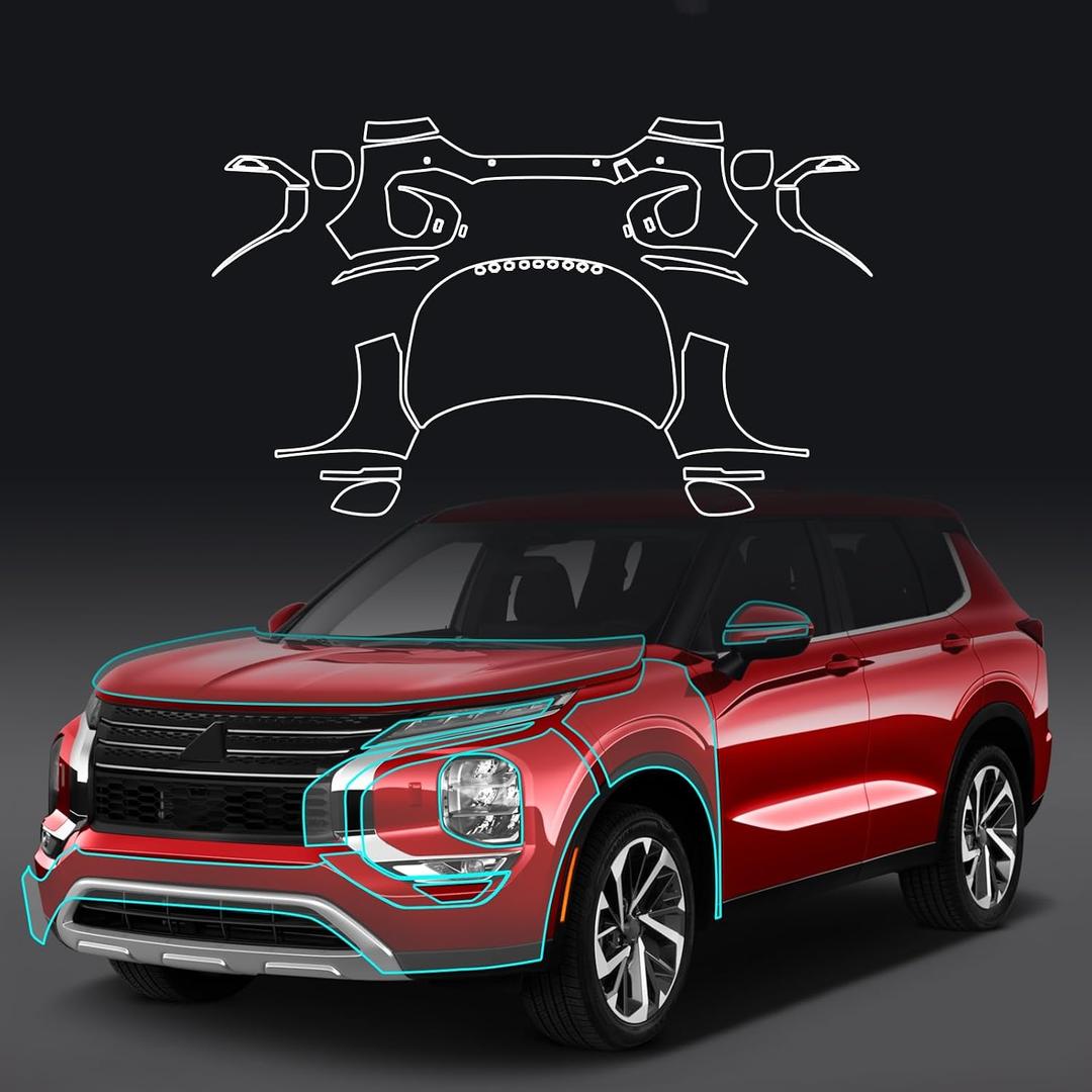 For 2023-2025 Mitsubishi Outlander Precut Paint Protective Film 8.5 Mil TPU PPF Clear Car HD Scratch Exterior Accessories (Front Bars + Headlights 11Pcs)