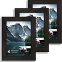 Hongkee 3.5x5 Picture Frame Set of 3 - Made of Real Glass and Black Wooden Frame, 3.5 by 5 small Photo for Wall or Tabletop Display