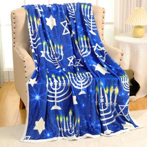 HunnmingRe Hanukkah Throw Blanket Hanukkah Gifts 50 x 60 Inches Magen David Menorah Printed Flannel Blanket Hanukkah Decorations for Home Decor Chanukah Gifts