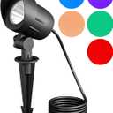 EDISHINE Christmas 120V Spotlight Outdoor, Plug in Outdoor LED Spot Light with 5 Lenses, 10W 900LM 5000K, One-Piece Die-cast Aluminum, IP65 Landscape Lighting for Holiday Yard Flag Tree